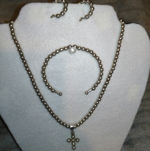 Premier Sterling Silver Necklace with Cross Pendant, Earrings, & Bracelet